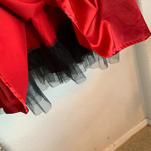 Vintage HEARTS & ROSES red satin dress with tulle, pinup, rockabilly 80s S - Picture 6 of 17